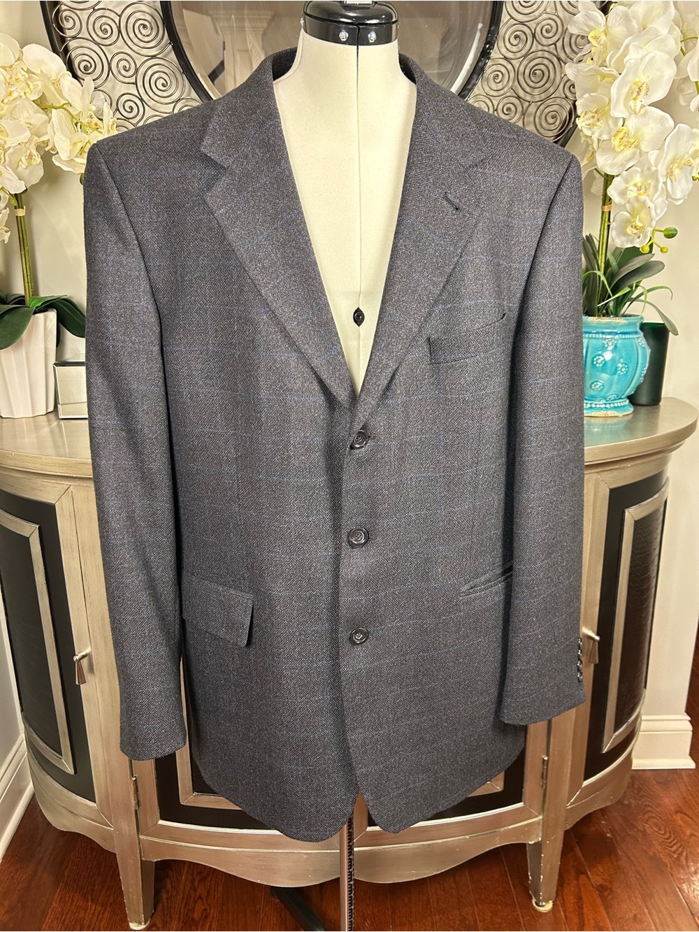 Stafford Men's Charcoal Gray Plaid Sport Coat